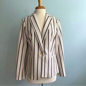 Talbots Pinstripe Nautical Coastal Blazer Size 10 Cream Navy